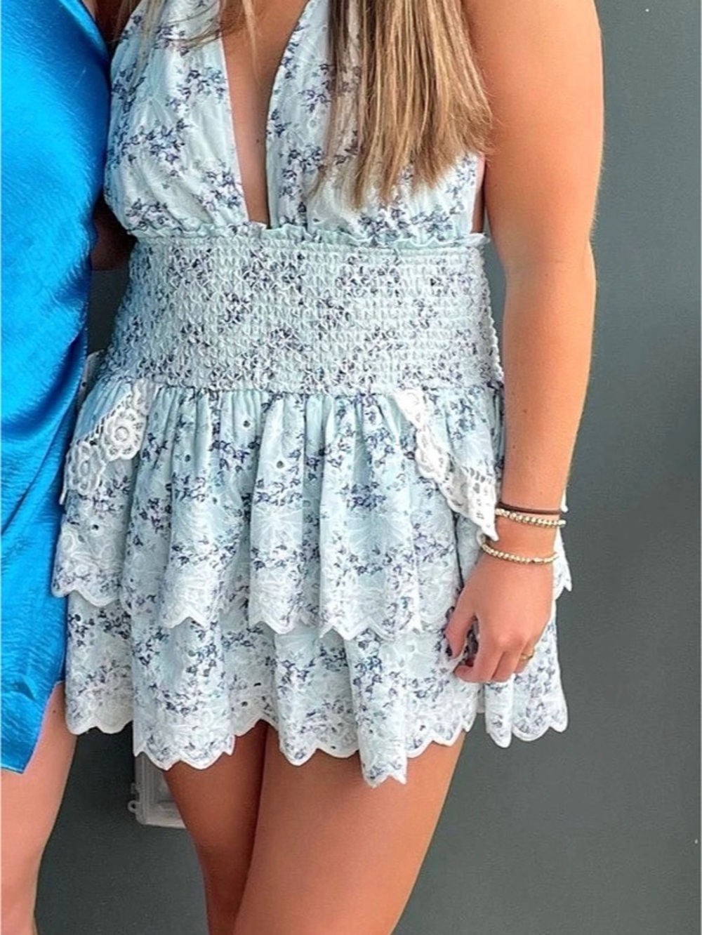 Floral Mini Dress in Blue & White Like New